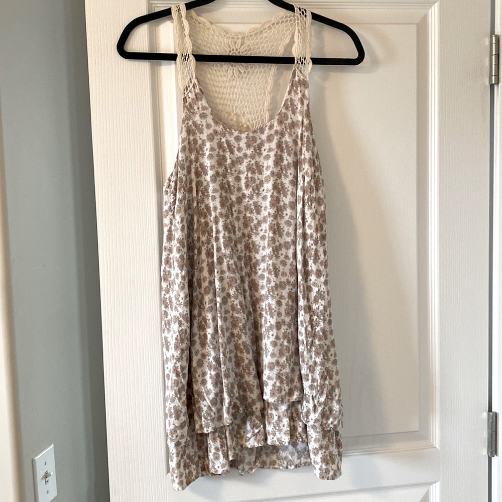Floral tiered hem dress with crochet strap and back detail